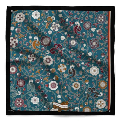 Kueen Women's Grey / White / Red Silk Scarf - Forgotten Flowers - Petrol In Multi