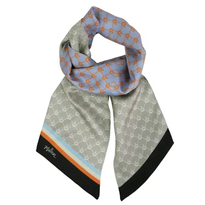 Kueen Women's Neutrals / Black / White Silk Scarf - Crown Long - Light Blue - Grey In Multi