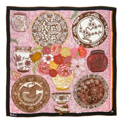 Kueen Women's Pink / Neutrals / Red Silk Scarf - Porcelain Dreams -sweetly Small - Pink In Multi
