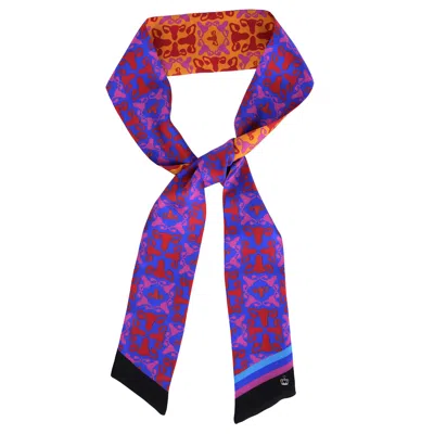 Kueen Women's Purple / Blue / Red Silk Scarf - Bloody Awesome Collection - Blue & Sun