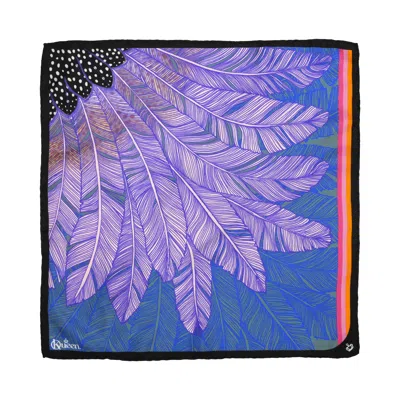Kueen Women's Silk Scarf - Feathers - Blue In Purple