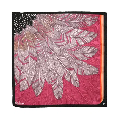 Kueen Women's Silk Scarf - Feathers - Pink