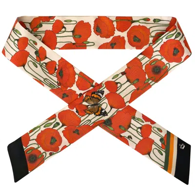 Kueen Women's White / Red / Green Silk Scarf - Poppy - Light