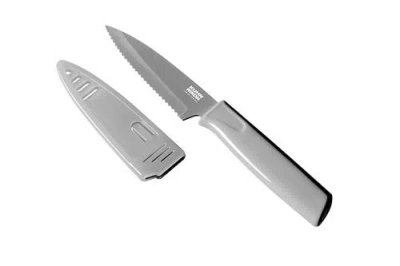 Kuhn Rikon Colori Non-stick Serrated Paring Knife With Safety Sheath, 4 Inch In Gray