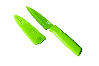 Kuhn Rikon Colori Non-stick Serrated Paring Knife With Safety Sheath, 4 Inch In Green