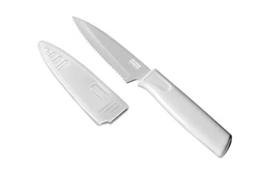 Kuhn Rikon Colori Non-stick Serrated Paring Knife With Safety Sheath, 4 Inch In White