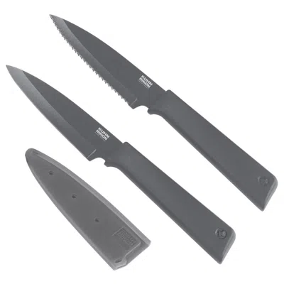 Kuhn Rikon Colori+ Non-stick Straight & Serrated Paring Knife Set, Graphite Grey In Gray