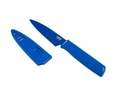 Kuhn Rikon Colori Non-stick Straight Paring Knife With Safety Sheath, 4 Inch In Blue