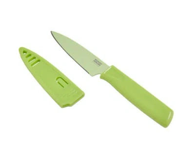 Kuhn Rikon Colori Non-stick Straight Paring Knife With Safety Sheath, 4 Inch In Green