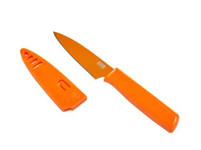 Kuhn Rikon Colori Non-stick Straight Paring Knife With Safety Sheath, 4 Inch In Orange