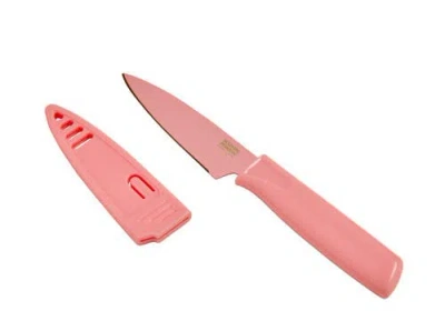 Kuhn Rikon Colori Non-stick Straight Paring Knife With Safety Sheath, 4 Inch In Pink
