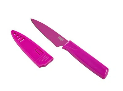 Kuhn Rikon Colori Non-stick Straight Paring Knife With Safety Sheath, 4 Inch In Pink