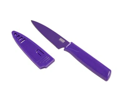 Kuhn Rikon Colori Non-stick Straight Paring Knife With Safety Sheath, 4 Inch In Purple