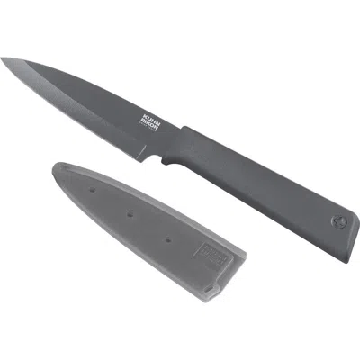 Kuhn Rikon Colori+ Non-stick Straight Paring Knife With Safety Sheath, 3.5-inch, Gray