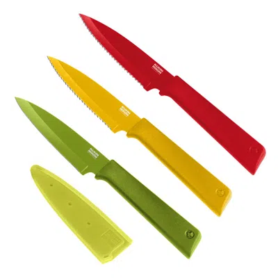 Kuhn Rikon Colori+ Straight & Serrated Paring Knife Set, Red, Yellow, Green In Multi