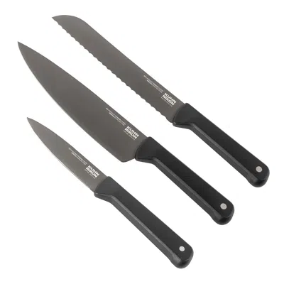 Kuhn Rikon Iced 3 Piece Knife Set, Paring, Chef, Bread, Ice Hardened German Stainless Blade In Black