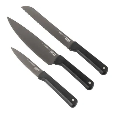 Kuhn Rikon Iced 3 Piece Knife Set, Paring, Chef, Bread, Ice Hardened German Stainless Blade In Black