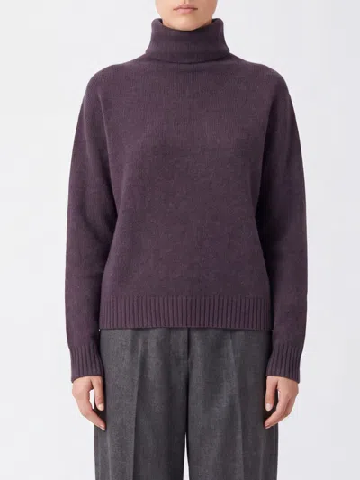 Kujten 100% Cashmere Turtleneck Jumper With Long Sleeves And Ribbed Trims In Purple