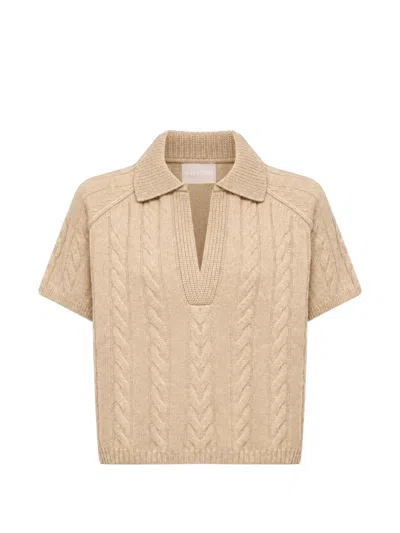 Kujten Aenor Cable-knit Polo Sweater In Neutral