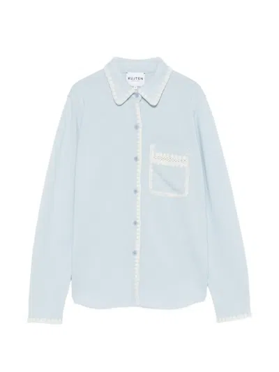 Kujten Amina Embroidered-trim Cardigan In Blue