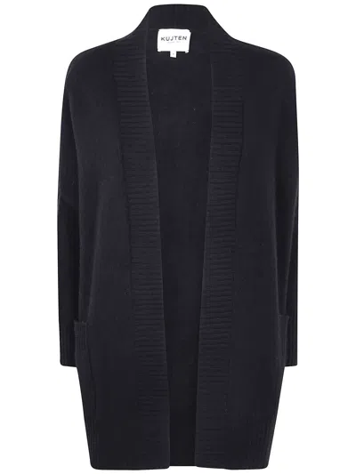 Kujten Longline Cardigan Ribbed Trim In Black