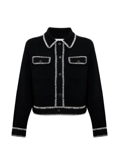 Kujten Area Blanket-stitched Cashmere Jacket In 블랙