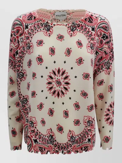 Kujten Bandana Cashmere Sweater Crew Neck In Multi