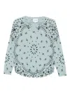 Kujten Bandana-print Frayed-edge Sweater In Blue