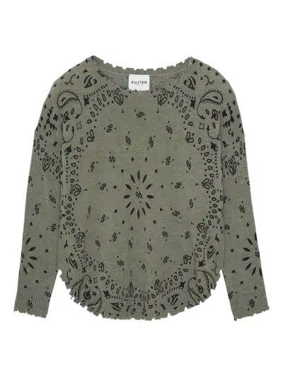 Kujten Bandana-print Frayed-hem Top In Multi