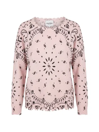 Kujten Bandana-print Distressed-effect Knit In Pink