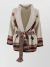Kujten Belted Geometric Knitwear Shawl Collar In Multi