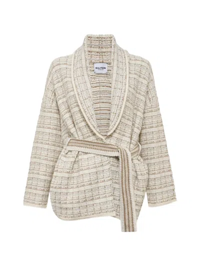Kujten Belted Tweed Cardigan In 뉴트럴