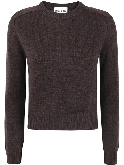 Kujten Ribbed Cuff Long Sleeve Knit Sweater In Black
