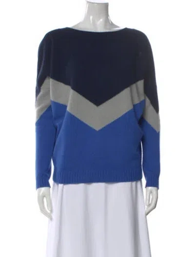 Pre-owned Kujten Cashmere Colorblock Pattern Sweater In Blue