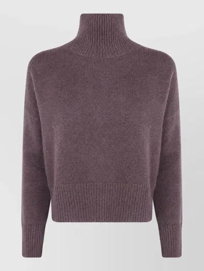 Kujten Cashmere Cropped Turtleneck Sweatshirt In Brown