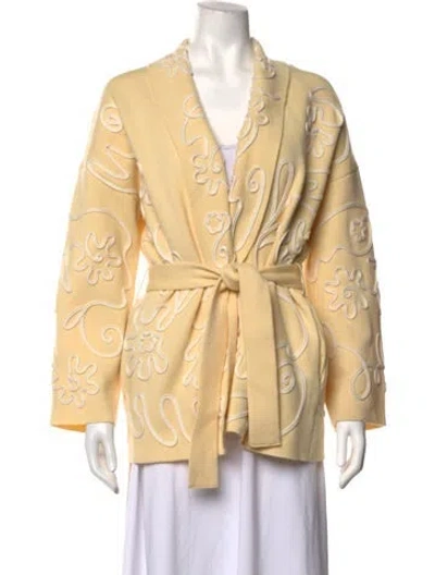 Pre-owned Kujten Cashmere Floral Print Sweater W/ Tags In Yellow