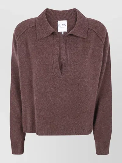 Kujten Cashmere Polo Neck Knitted Top In Brown