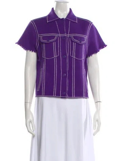Pre-owned Kujten Cashmere Striped Button-up Top In Purple