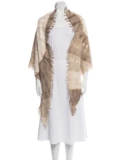 Pre-owned Kujten Cashmere Tie-dye Print Scarf In Brown