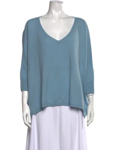 Pre-owned Kujten Cashmere V-neck Sweater In Blue