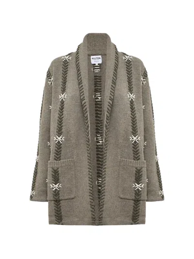 Kujten Cody Flake Embroidered Shawl-collar Cardigan In 그레이