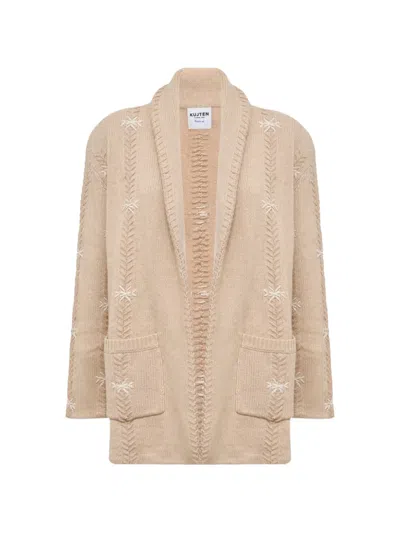 Kujten Cody Flake Embroidered Shawl-collar Cardigan In 뉴트럴