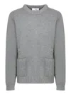 Kujten Cozy Knit Sweater With Textured Pockets And Relaxed Fit In Grey