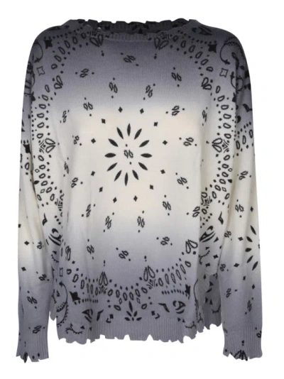 Kujten Crew Neck Bandana Intarsia Design Sweater In Grey