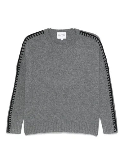 Kujten Crew-neck Braided-trim Sweater In Gray