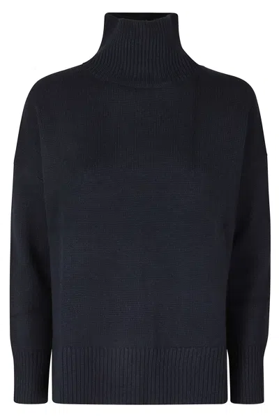 Kujten Dark Navy Loose-fitting Cashmere Turtleneck Sweater In Animal Print