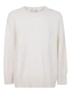 Kujten Long Sleeve Ribbed Hem Knit Sweater In White