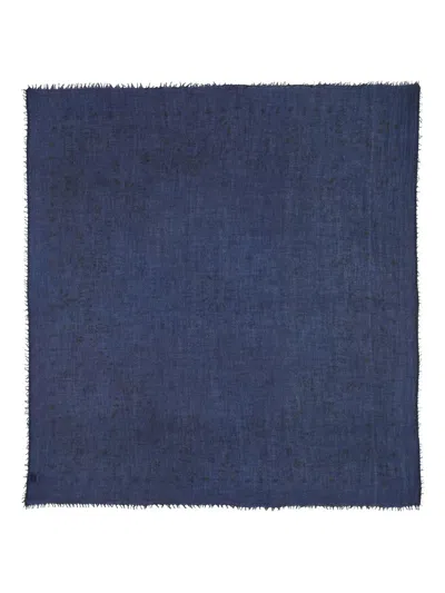 Kujten Frayed-edge Cashmere Scarf In Blue