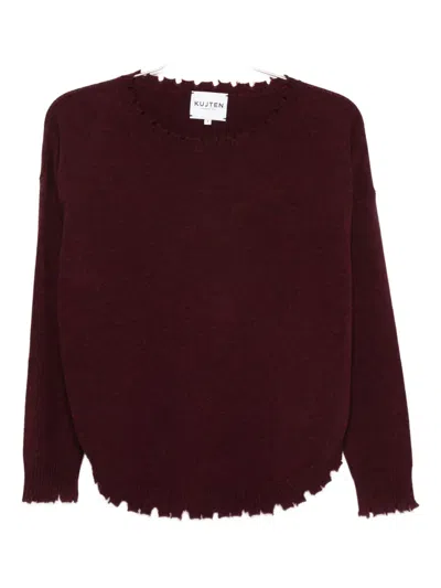 Kujten Frayed-hem Cashmere Sweater In Burgundy