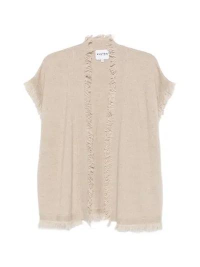 Kujten Frayed-trim Short-sleeve Cardigan In Multi